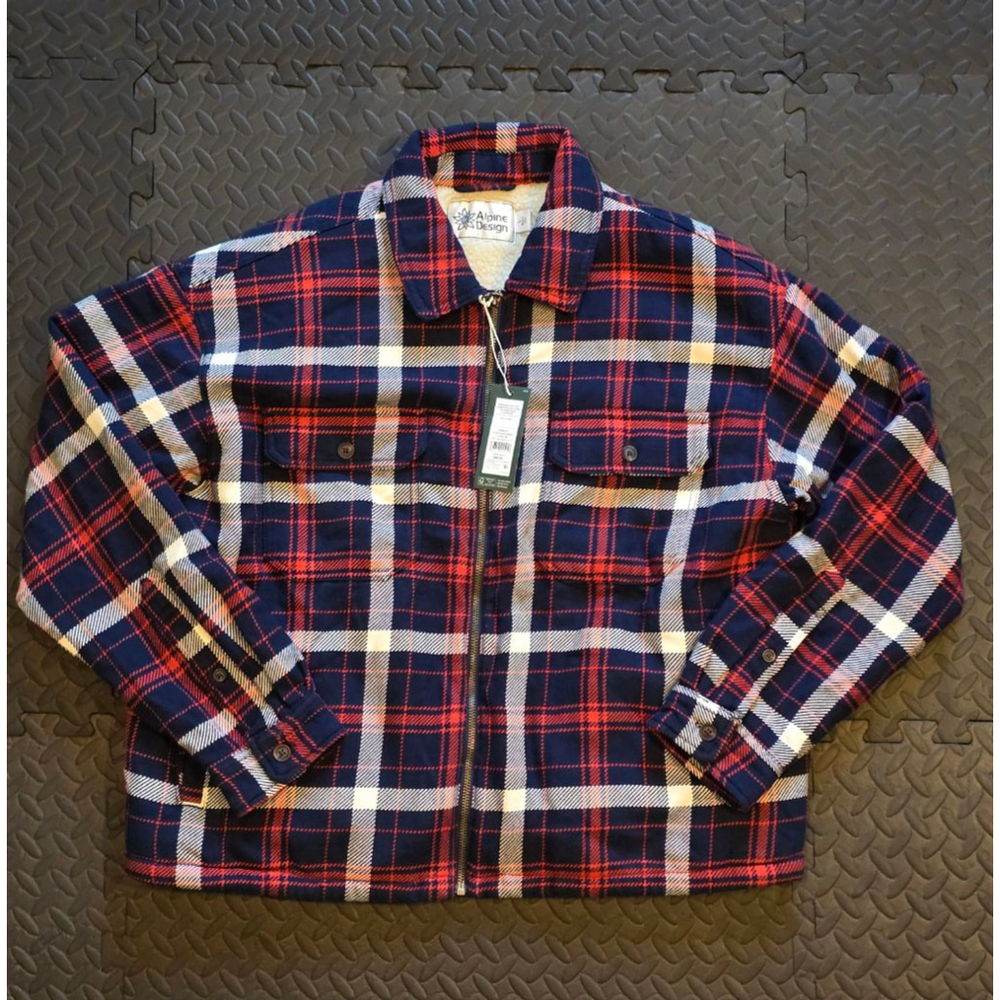 Women's Alpine Design L Sherpa Lined Plaid Jacket Navy Red White